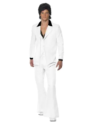 Medium 70s White Suit Costumes Mens Adult Halloween Fancy Dress Disco Fever Retr • £28.95