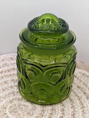 Vintage LE Smith Moon & Stars Emerald Green Glass APOTHECARY Canister Jar W/ LID • $34.99