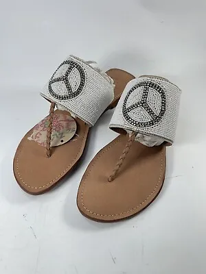New Anthropologie Z&L Beaded Thong Peace Sign Slip On Sandal Size 39 US 8.5 READ • $20.99