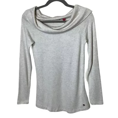 S.Oliver Gray/White Heather Textured Knit Cowl Neck Long Sleeve Top Women’s M • $15.99