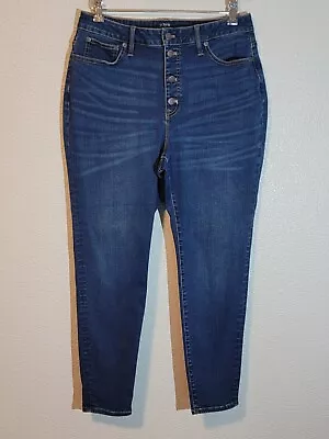 J Crew Jeans Womens 32 Curvy 10 High Rise Skinny Stretch Buttonfly Denim Blue • $18.99