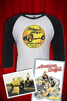 Milner's Speed Shop American Graffiti Tee SHIRT FREE S&H Baseball Hot Rod Coup • $24.99