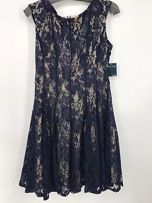 Gabby Skye Women's Dress Sz 8 Blue Lace Over Nude Lining Sleeveless Zip Back NWT • $13.50