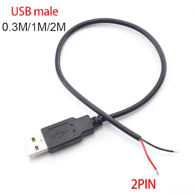 $3.29 • Buy 0.3/1/2M USB 2.0 A Type Male Connector DIY Power Supply Charging Cable Line 2Pin