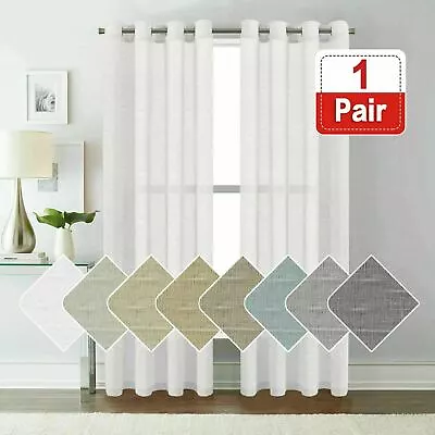 2x Linen Sheer Curtains Living Room Curtains Pair Eyelet Privacy Linen Draperies • $38.49