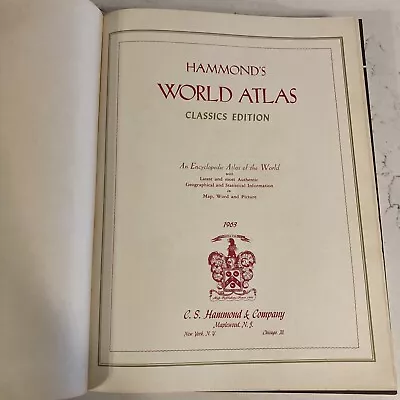 Hammond's World Atlas Classics Edition Vintage Maps Book 1963 • $12.35