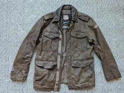 Vintage Y2K Military Style GAP Leather Coat S Brown PATINA Jacket M65 Army • $168.95