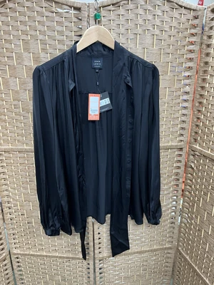 $45.66 • Buy John Lewis Black Long Sleeve Button Front Frill Neck Blouse Size 12 Bnwt