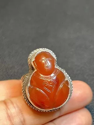 Qing Dynasty Old Red Agate [Fuwa] Hat Zheng（清代老红玛瑙【福娃】帽正) • $23.50