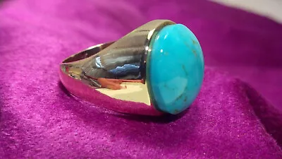 Vintage 14k Mens Gold & Turquoise Ring Heavy Yellow Gold Stunner Large Hefty 17g • $1713.42