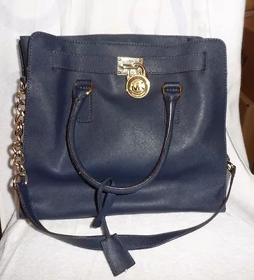 MICHAEL KORS HAMILTON EAST WEST SAFFIANO LEATHER SATCHEL NAVY  (lot PS) • $80