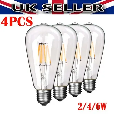 4X Vintage Style Edison E27 2/4/6W Screw LED Filament Light Bulb ST64 Globe Lamp • £16.99