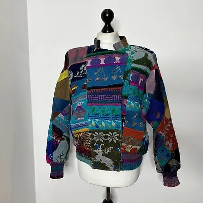 Tauros Patchwork Bomber Jacket Leather & Knit Navajo Geometric Greek Size Large • £25.99