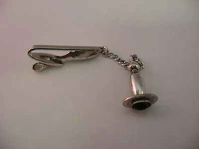 Silver Tone Tie Bar Black Tie Tack Chain Design Mens Jewelry • $8.99