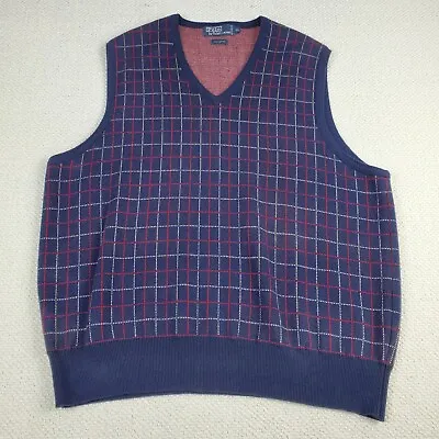 Vintage Ralph Lauren Polo Sweater Vest Adult XL Red Blue White V Neck Pullover • $19.88