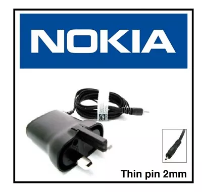 Genuine AC-15x Thin Pin (2mm) Mains Charger With UK 3-Pin Plug For Nokia Phones • £6.99