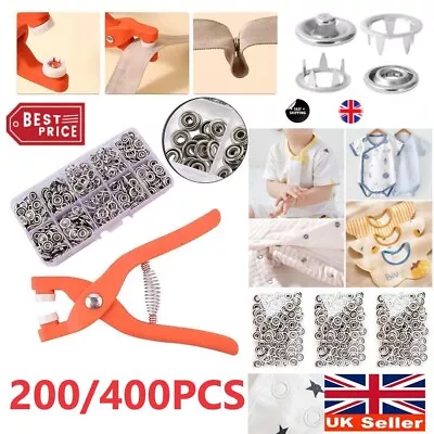 200/400pc Prong Pliers Ring Press Studs Snap Popper Fasteners 9.5mm DIY Tool Kit • £2.99