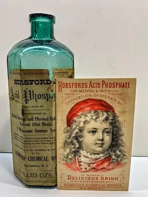 Vintage Medicine Bottle - Rumford Horsford's Acid Phosphate With Trade Card • $35