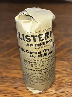 Vintage Paper Wrapped LISTERINE  1-1/2 Oz. Trial Size Glass Bottle Unopened • $20