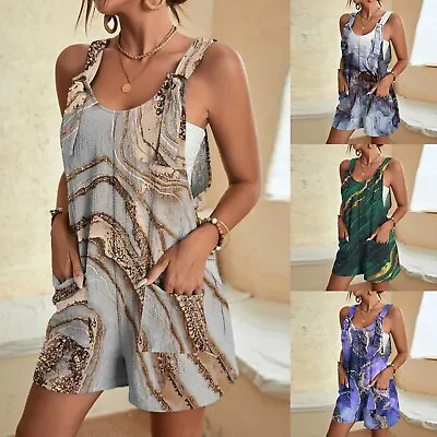 Summer Short Rompers For Women Casual Loose Sleeveless Tie Knot Strap Jumpsuits • $29.25