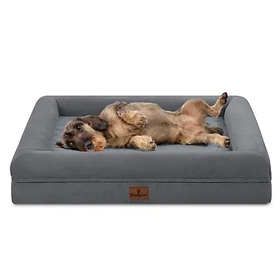 Medium Dark Gray Orthopedic Foam Dog Bed Memory Foam 4-Side Bolster Pet Sofa • $33.99