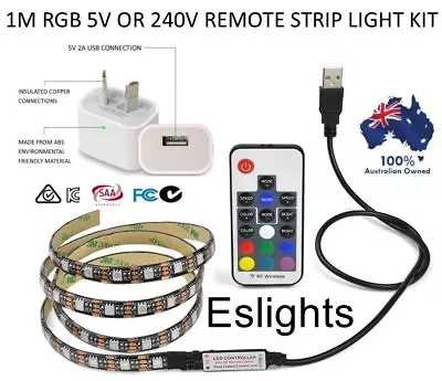 1m 240v Or 5v Rgb Led Strip Light Colour Usb Kit Background Lighting Tv Laptop • $20.46