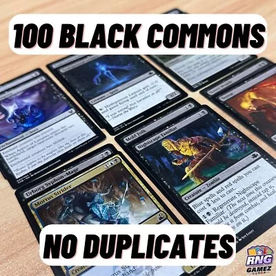 100 BLACK Magic The Gathering Cards Commons Bulk Lot NO DUPLICATES Commander • $8.99