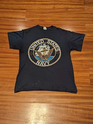 Vintage 80s United States Navy T-Shirt USN Military Logo Made In USA Sz L 90s • $17.99