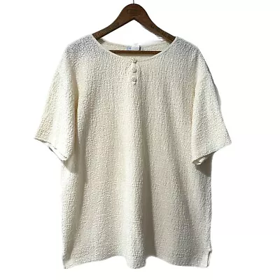 Women’s Vintage SHIP N SHORE Textured Short Sleeve Cream White Blouse 1X Shirt • $15.95