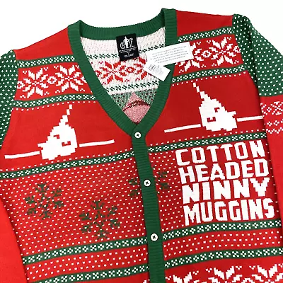 Elf Movie Button Up V Neck Long Sleeve Ugly Sweater Men’s L Red Green Buddy • $24.76