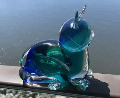 Murano Glass V. Nason & Co Hand Blown Blue Green Glass Cat Figurine Murano • $200