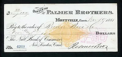 Us Check Office Of Palmer Brothers 1881  Xf+. • $13.25