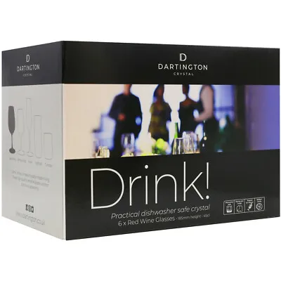 Dartington Crystal RED Wine Glasses Drink! 450ml SET Of 6 Dishwasher Safe • £34.10