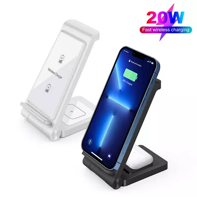 20W Wireless Charger Stand 2 IN 1 Charging Dock For IPhone Air Pods Samsung Buds • $19.95