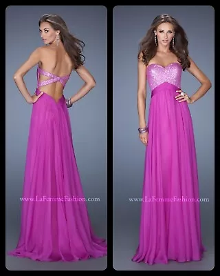 La Femme Prom 19641 Magenta Sequin Pleated Strapless Gown Nwt • $95