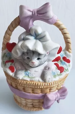 Vintage Schmid Music Box 1987 Kitty Cucumber In Basket  Love Me Tender  • $16