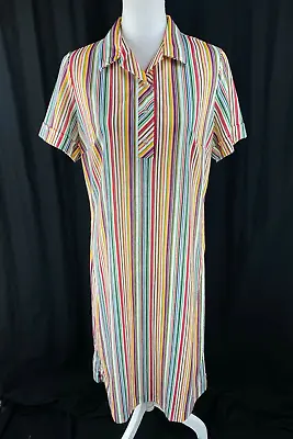 NPC Fashions 70s Pastel Rainbow Pinstriped Midi Gown Shirt Day Dress Boho Hippie • $24.82