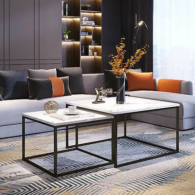 2 Modern Vein Coffee Nesting Table Set Side End Table Anti Scratch Marble Square • $199.92