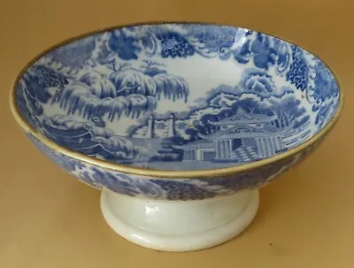 £40 • Buy Antique Pearlware Blue & White Woolley Ornate Pagodaspattern Fotted Bowl C1815