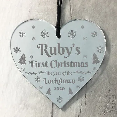 Personalised Baby's First Christmas Tree Decoration Mirror Bauble Lockdown Gifts • £4.99