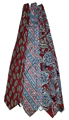 417 Van Heusen Tie Lot Of 3 Red Vintage Long Length All Silk Paisley And Floral • $7