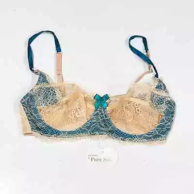 NEW Mimi Holliday 36B Bra Lace Lingerie Damaris Bridal Blue Sheer Underwire Bow • $74.98