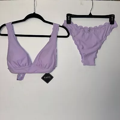 Zaful Two Piece Swimsuit Sz Small Lavender ColorScalloped Edges • $19.99