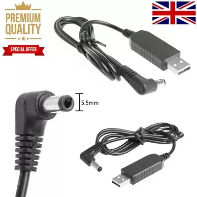 USB Male A 5V To 12V DC 5.5mmx2.1mm Step Up Power Supply Cable Universal Charger • £3.59