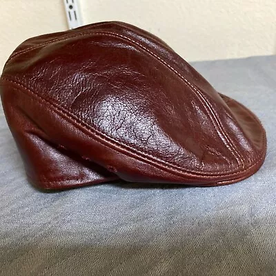 Vintage Winners Genuine Leather Newsboy Cap Hat Oxblood  Snap Sz L/XL  NWOT • $21.99