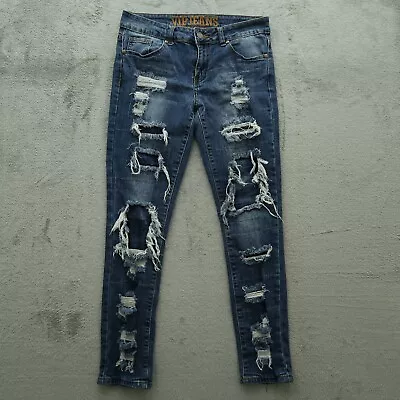 V.I.P Jeans Women's 5/6 Blue Low-Rise Skinny Denim Pants 28x28 Distressed • $17.50