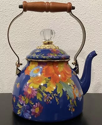 Mackenzie Childs Flower Market Hand-Glazed Steel Underbody 2 Qt. Tea Kettle 7x10 • $119.99