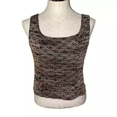 Y2k Vintage Retro Cropped Top Knit Shirt Size Large Brown Black Speckled Print  • $24.99