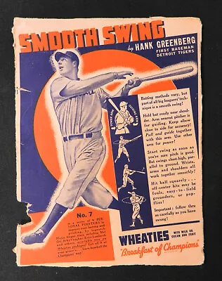 $39 • Buy 1939 Wheaties Series 12 Hank Greenberg Baseball Cut- Out