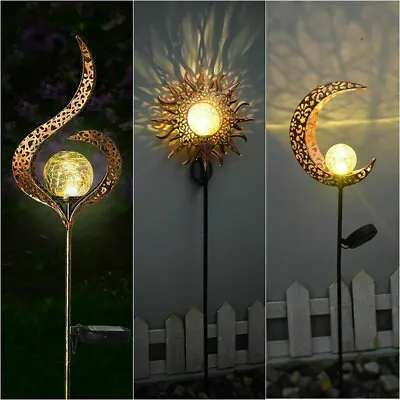 Solar Powered Sun Moon Flame LED Light Globe Stake Garden Lawn Outdoor Lamp • £9.94